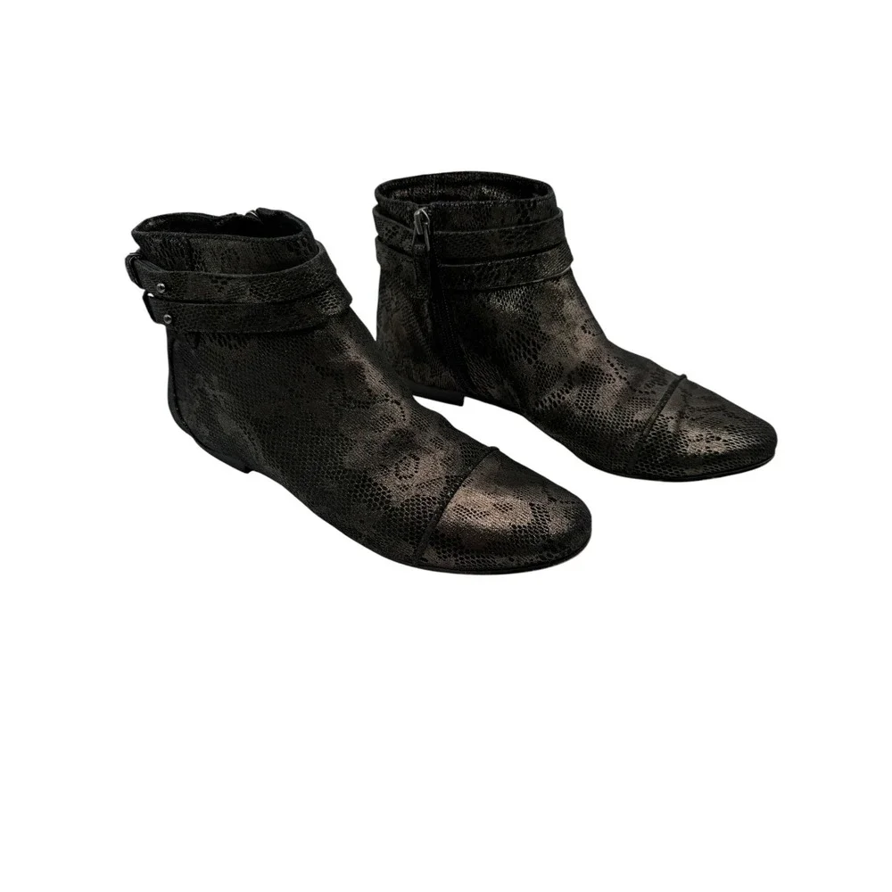 Wythe NY Ingrid Ankle Booties‎ Women 7 Black Leather Snake Texture Streetwear